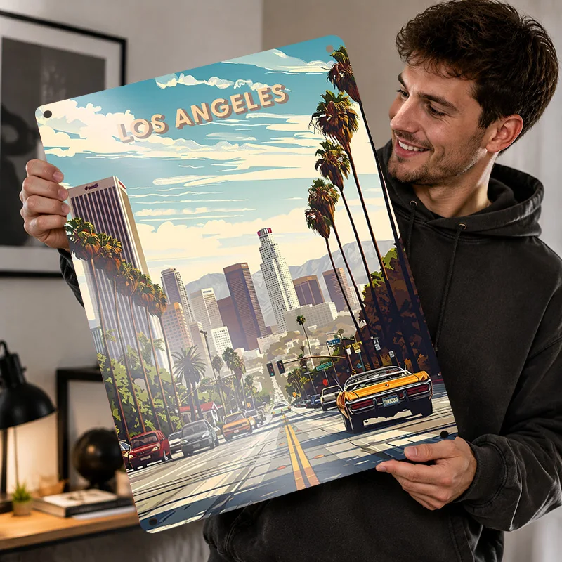 Los Angeles / USA Aluminum Posters Personalized Metal Tin Sign Premium Scenic Destination Style Wall Art For Study Or Hallway