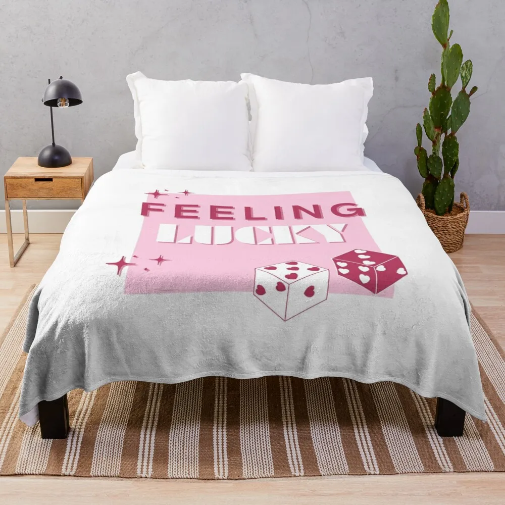 

Feeling Lucky, Lucky Girl, Luckiest Girl, Inspirational, Preppy, Pink Throw Blanket Nap Custom Weighted bed plaid Blankets