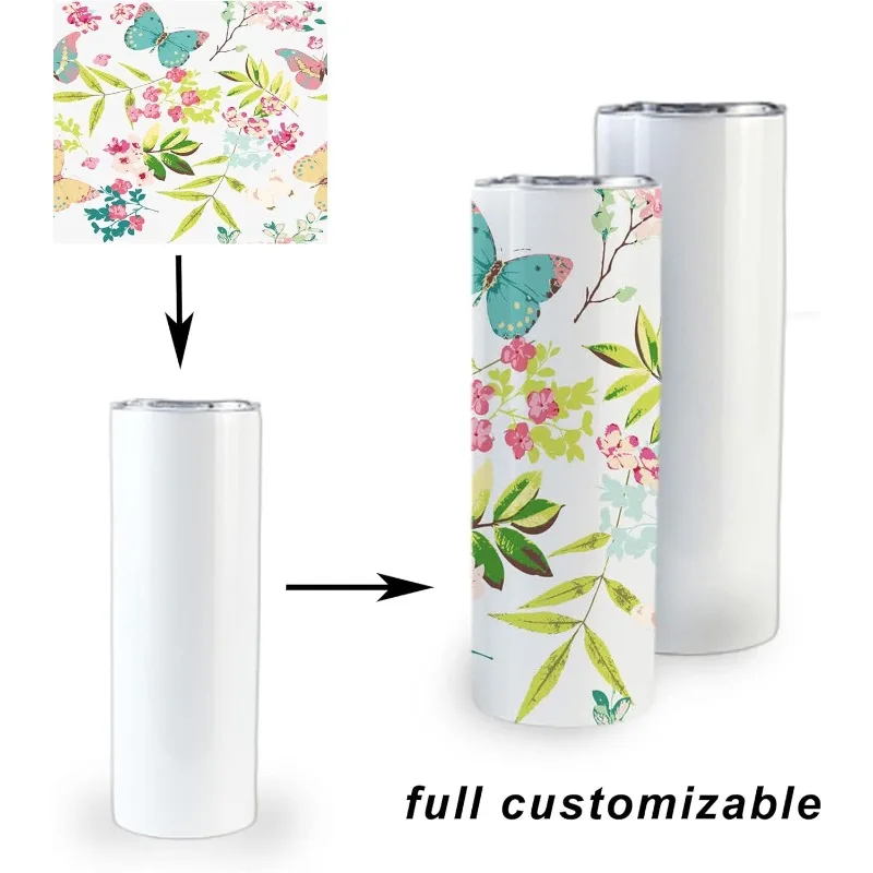 25pack 20oz sublimation straight tumbler bluk double wall stainless steel vacuum cup with metal straw and silding lid for wholes