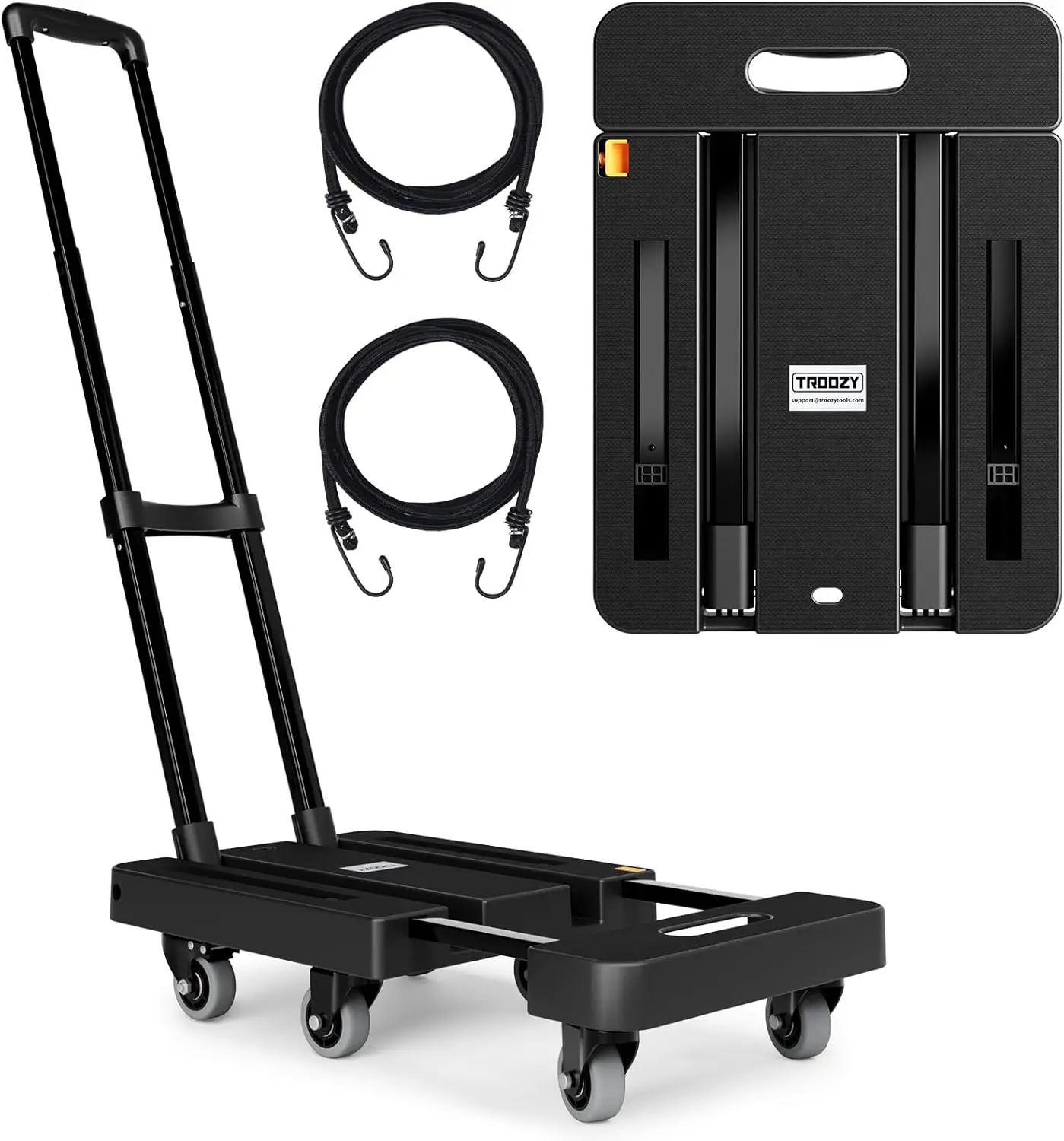 Folding Hand Trucks, Heavy Duty Dolly Cart with 6 Wheels & 2 Elastic Ropes, Foldable & Ideal for Luggage