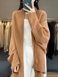 100% Pure Wool Shawl Women's Knitted Sweater Cardigan Spring Autumn New Style Solid Color Shawl Scarf Versatile Fashion Korean