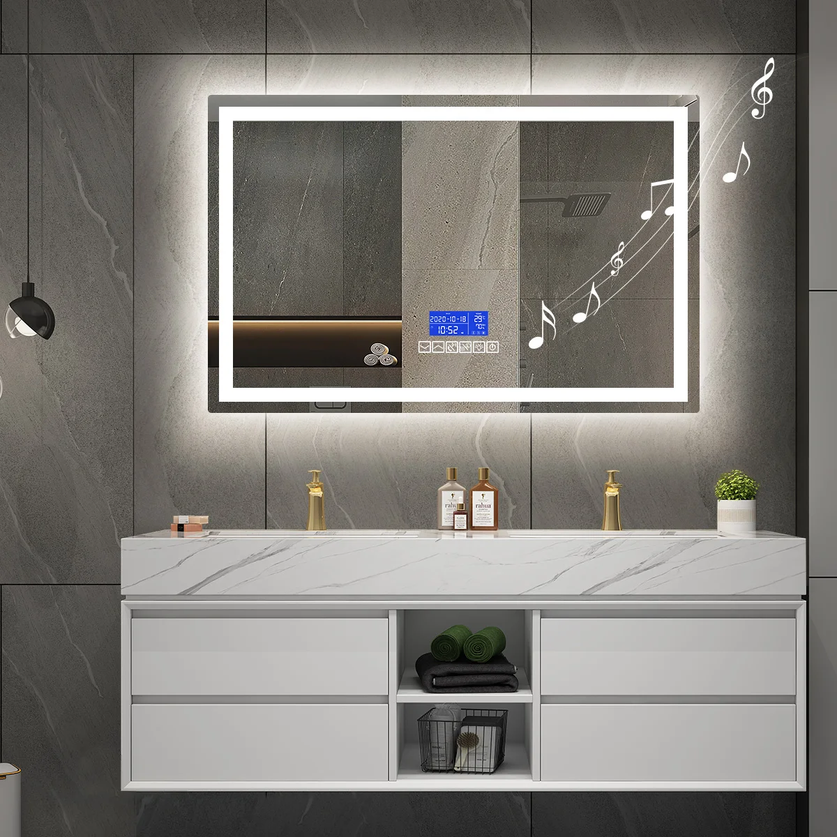 Hot Sales Durable LED Smart Tempered Glass Bathroom Mirror Extended Intelligent Bathroom Vanity Mirror With LED Lights Defogger