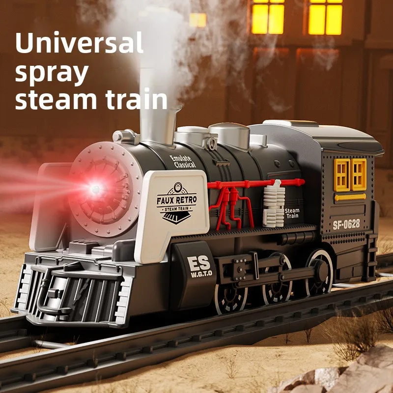 Simulation Retro Inertia Early Education Steam Smoke Train Spray Toy Car Boy Light Music Story