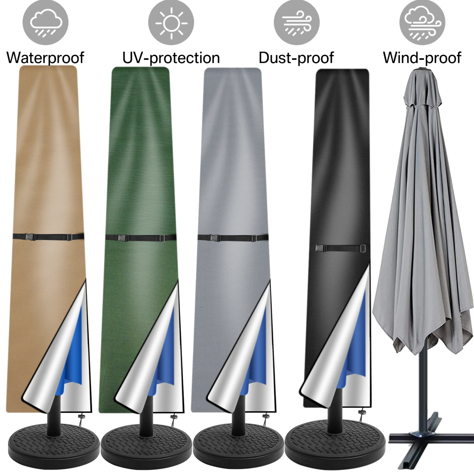 Oxford Cloth Waterproof Parasol Cover Outdoor Garden Patio Anti-UV Windproof Rainproof Sunshade Umbrella Cover with Pole &Zipper