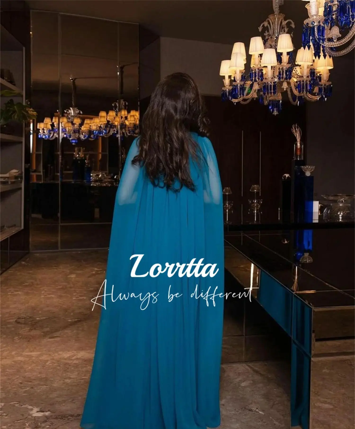 Lorrtta Vintage Blue Chiffon Party Evening Gown Halter Neck Pleated Evening Gown Dubai Arabian Vestido De Noche Elegante Gala