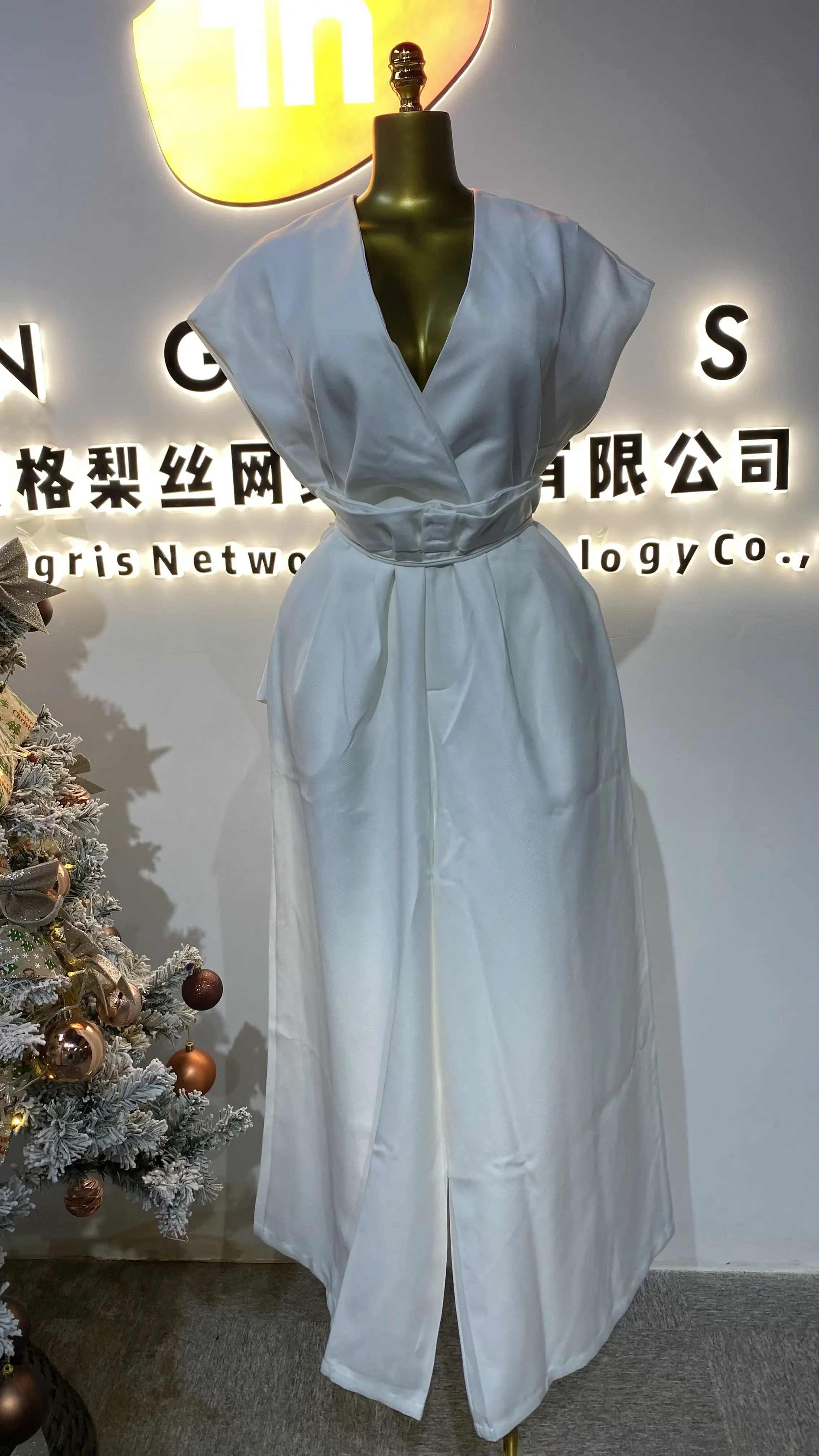 2025 High Quality Women's Clothing Female Elegant Temperament Short Sleeve Single Chest High Waist Dress-GZMM281