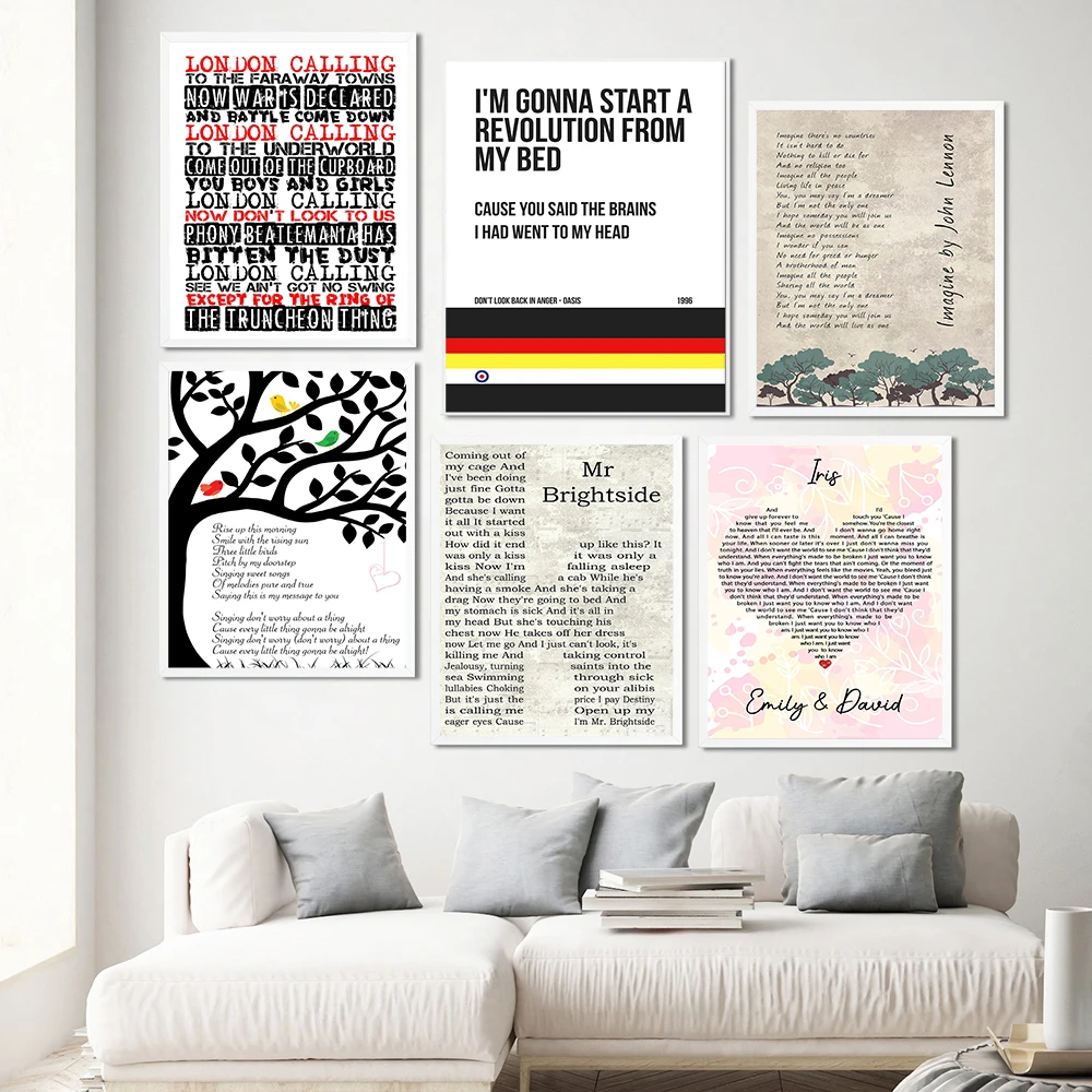 Bohemian Rhapsody Print Lyrics Wall Art Queen Classic Rock Punk Poster Three Birds Canvas Painting Nordic Home Decor Picture