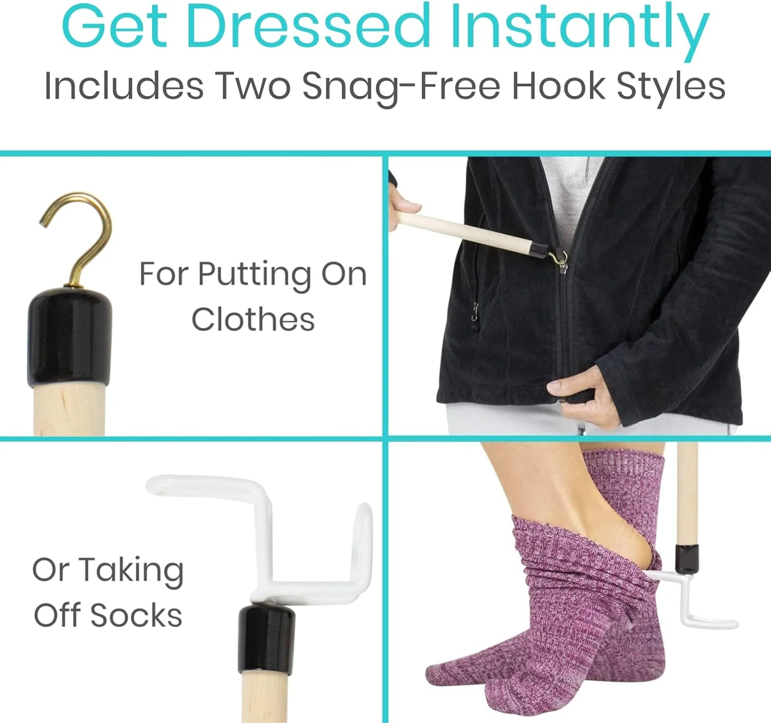 

Wood Dressing Stick,Long Handle Dressing Aid Stick for Elderly and Hip Surgery,Daily Dressing Aid for Pants, Shirts and Sock