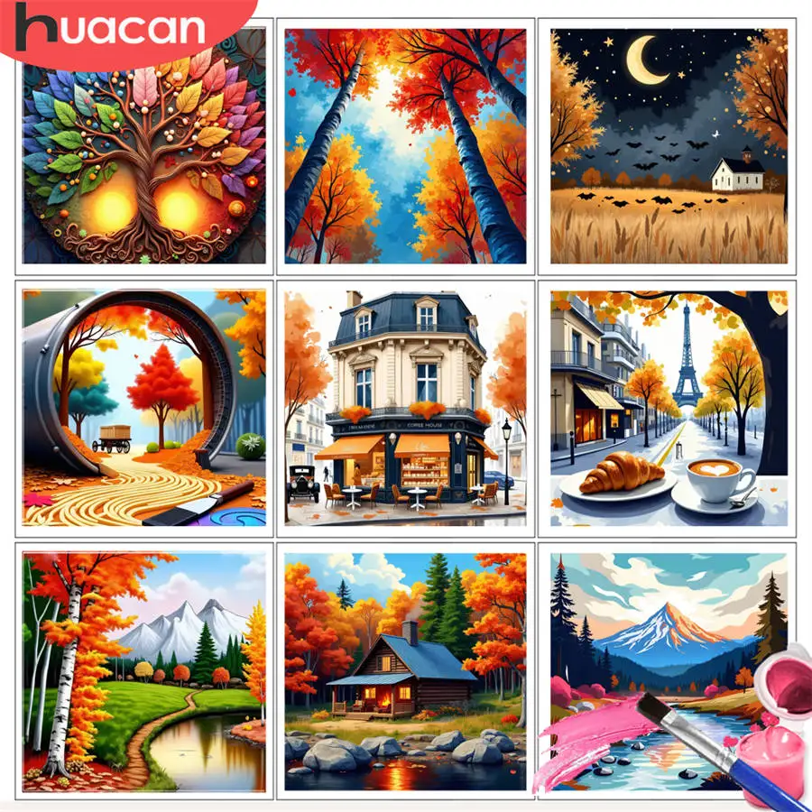 HUACAN-Kits de pintura por números, árbol vivo de la vida en elementos elegantes, bricolaje, dibujo al óleo, artesanía natural, pintura a mano, decoración del hogar