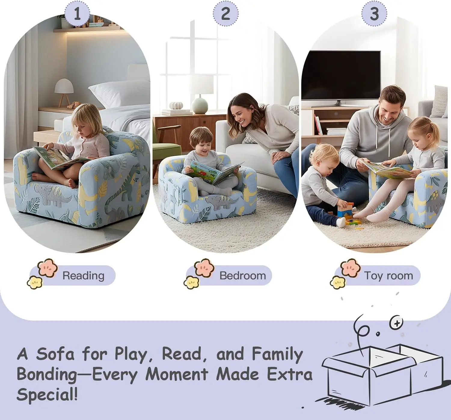 Children's Foam Sofa with Carrying Handle and Side Pockets - Toddler Armrest Chair, Lightweight Child Furniture for Comfort and