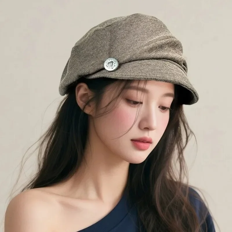 Japanese Style Big Circumference Cloud Beret Korean Pleated Newsboy Octagonal Cap Autumn Winter Slimming Face Hat for Women