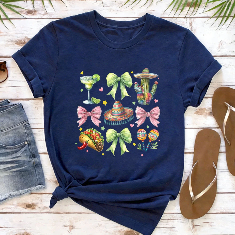 Cinco De Mayo Shirt Mexico Celebration Festival T Shirt Margaritas Bow Tops Mexican Fiesta Party Tee Printed Clothes