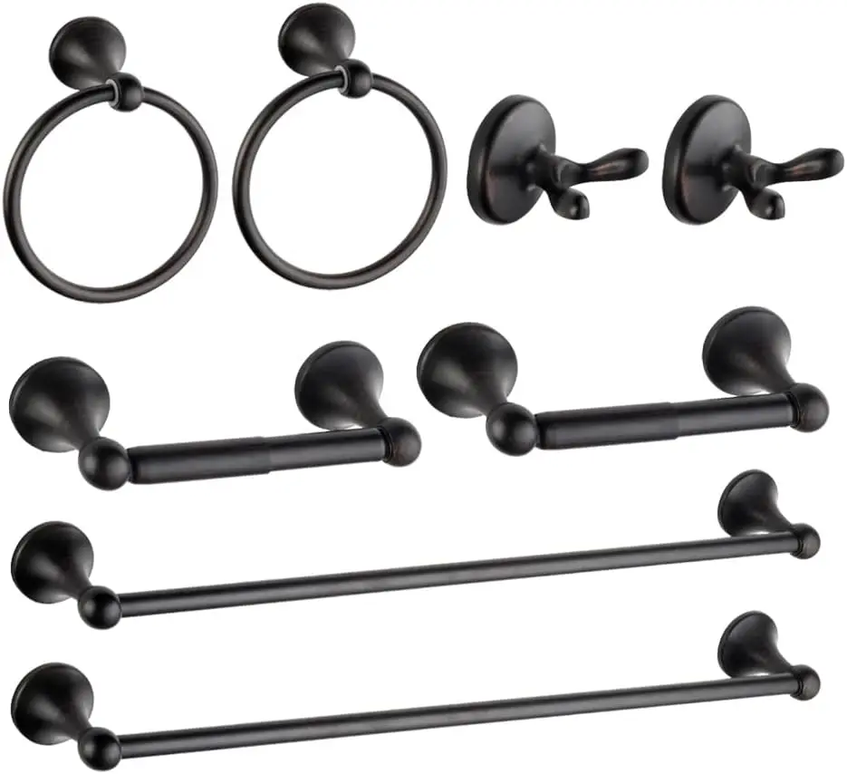

Набор фурнитуры для ванной комнаты из 8 предметов с регулируемой вешалкой для полотенец, держателем для туалетной бумаги и крючками из бронзовой отделки, натертой маслом