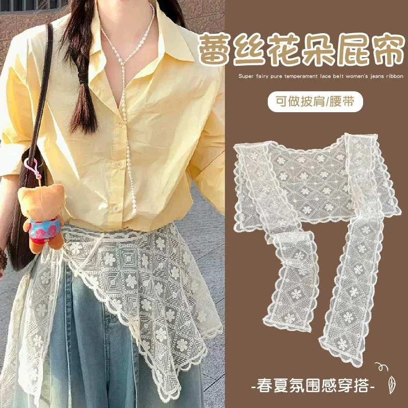 Premium Japanese Sweet Lace Shawl Women 2026 New White Cute Layering Cape Scarf Blouse Shirt Headwear