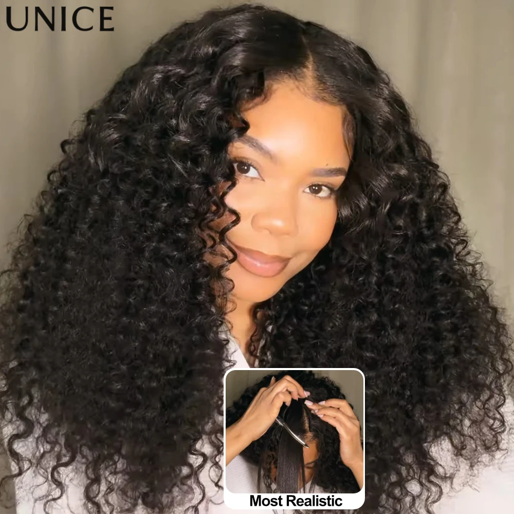 

UNice 100% Human Hair Jerry Curly V Part Wig With Drawstring 180% Density