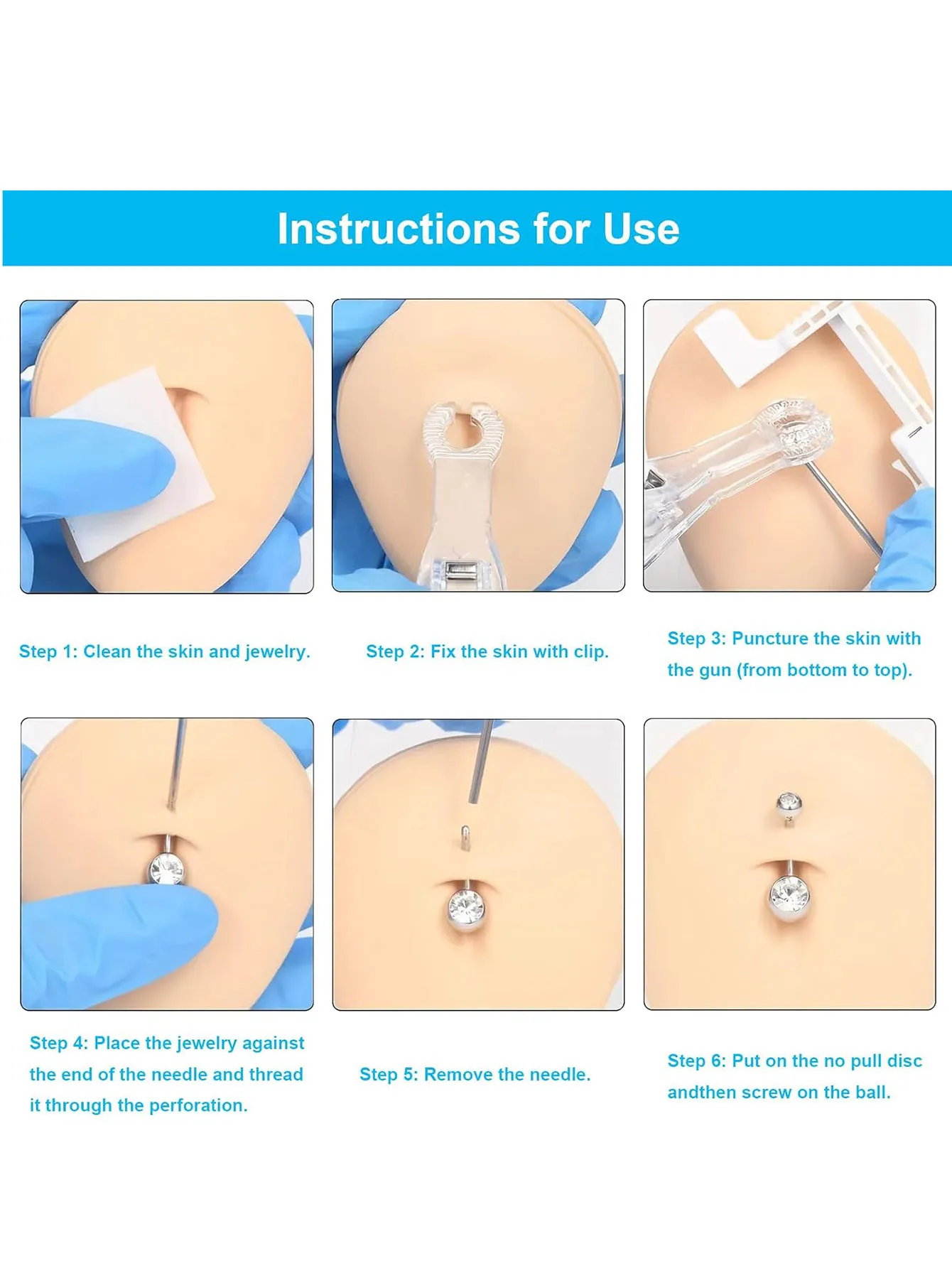 Belly Button Piercing Kit 3Pcs Belly Piercing Gun Kit Includes 1Pc Disposable Navel Self Piercing Gun and 1Pc Belly Piercing