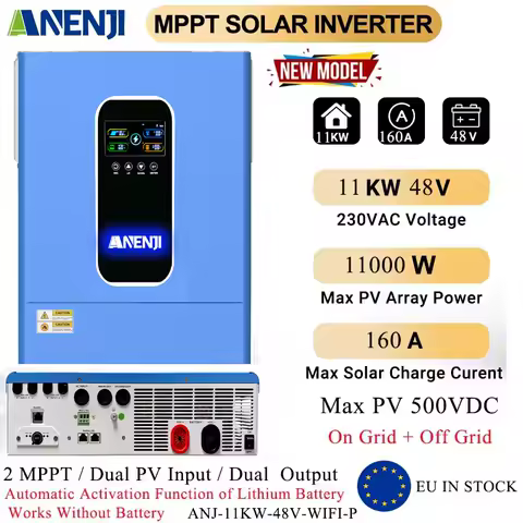 11KW 48V Parallel Hybrid Solar Inverter 230V MPPT Pure Sine Wave Photovoltaic Off Grid Tie Inverter 160A Solar Charger PV 500V