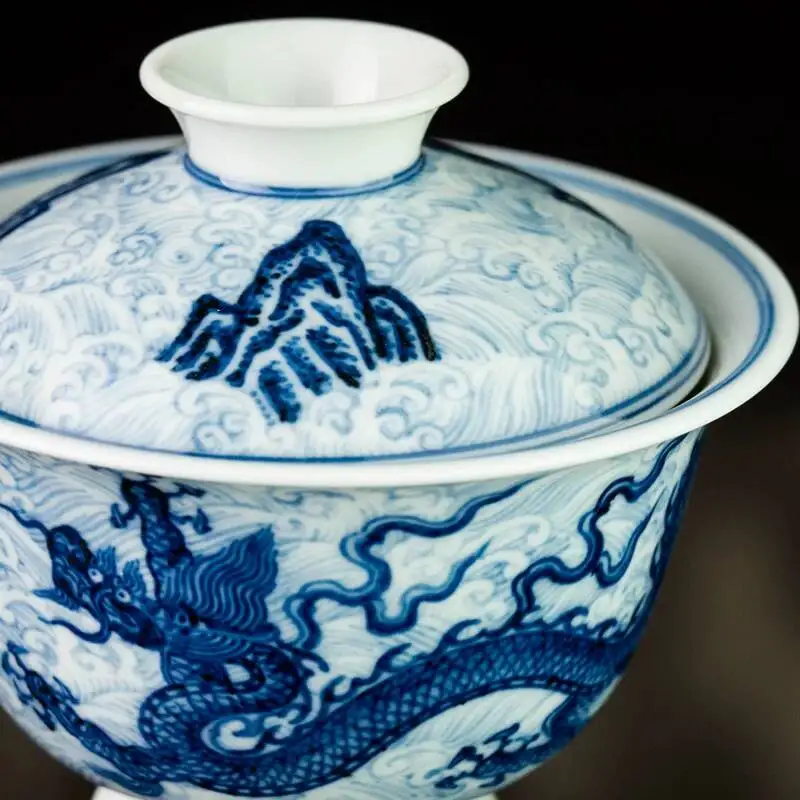 Holy Mountain Imitation Ming Porcelain With Dragon Pattern, Jingdezhen Antique Blue And White Tea Set
