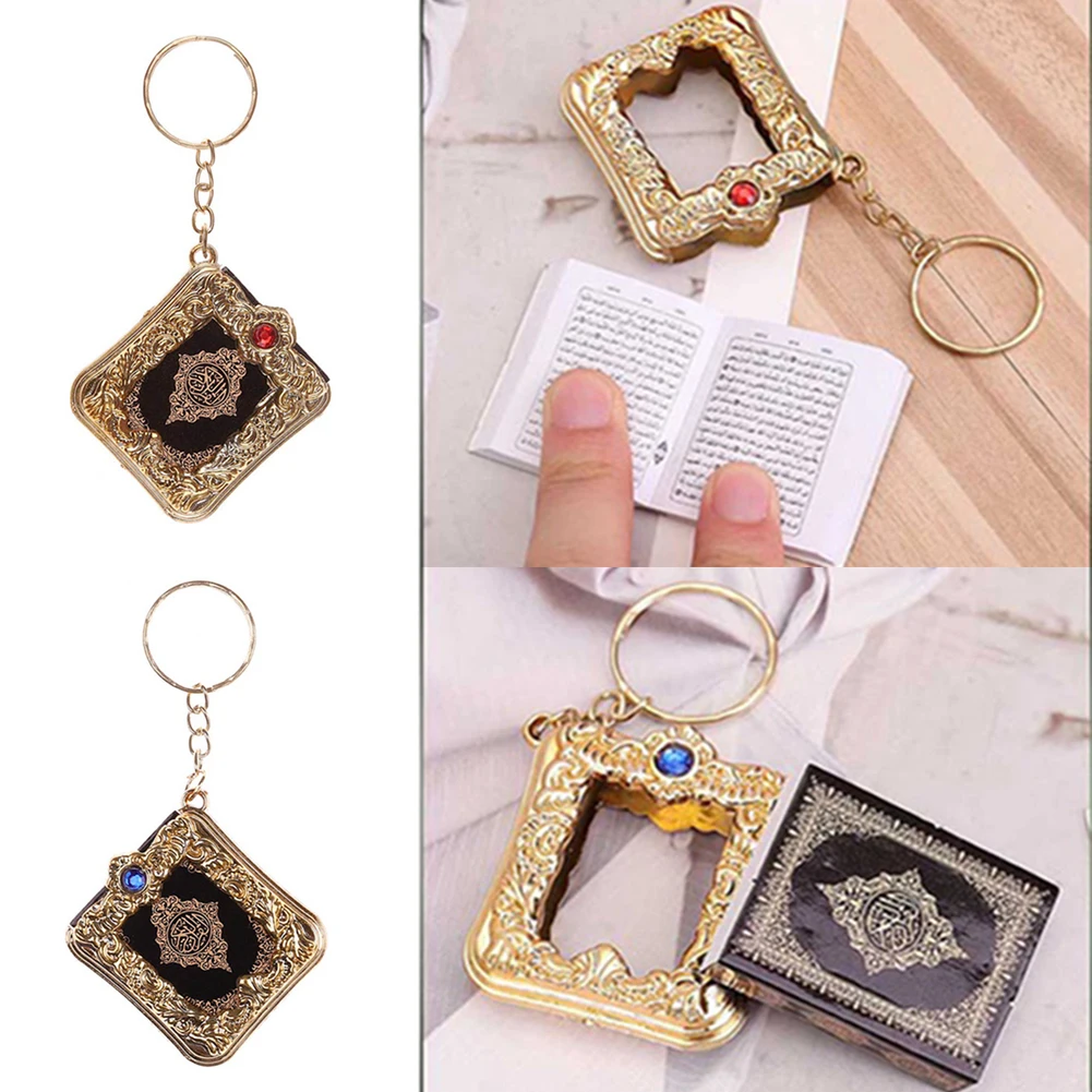 1 Pcs New Muslim Keychain Resin Islamic Mini Ark Quran Book Real Paper Can Read Pendant Key Ring Key Chain Religious Jewelry Hot