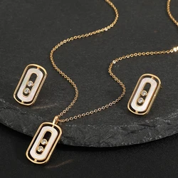 Women's New Fashion 2 Pcs Necklace & Earrings Set Simple Geometic Design Zircon Shell Jewelry Set Accessory