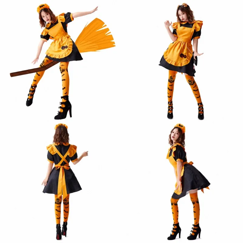 Anime Hoilday Halloween Vampire Cosplay Pumpkin Maid Costume Women Witch Fancy Dress Party Stage Performance Outfits