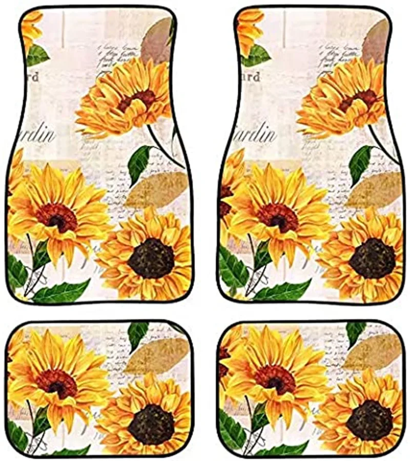 Background wall sunflower print European and American waterproof rubber car mat 4PCS