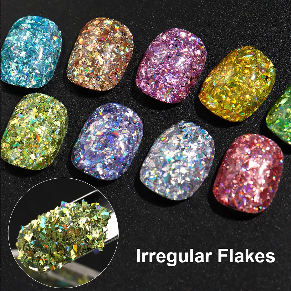 12Grids Holografische Iriserende Nagel Glitter Pailletten Sparkly Laser Onregelmatige Glazen Vlokken Nail Art Diamond Dust Y2K Zeemeermin Decor
