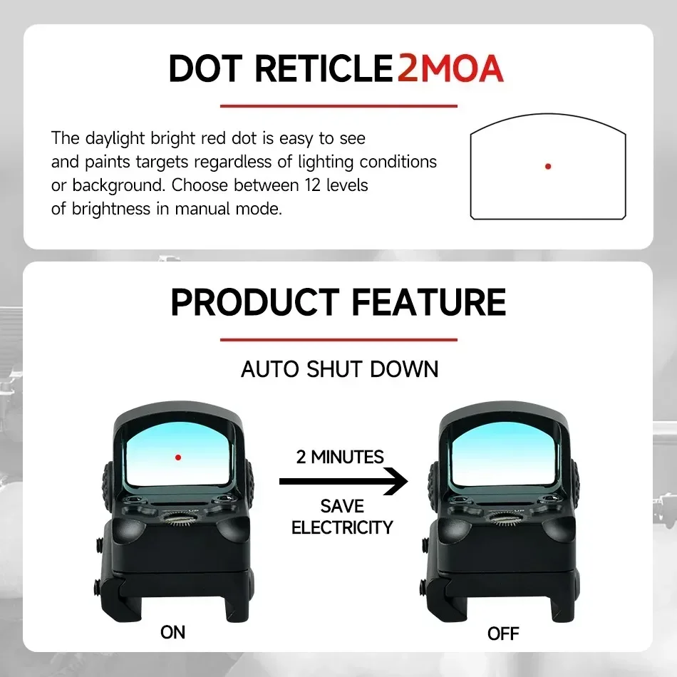 Mini Red Dot Sight with Motion Sensor&Auto Shutdown Pistol Airsoft Scope Reflex Hunting RifleScope Tactical Accessory