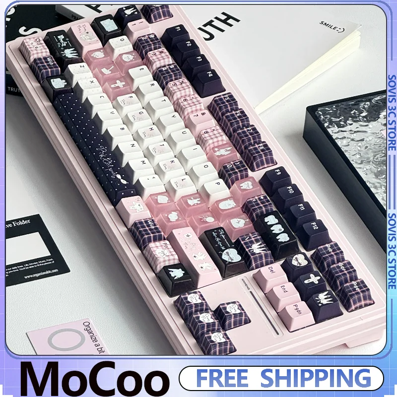 

MoCoo Peach Pink Rabbit Keycaps Set Cute PBT Cherry Profile Keycaps Pc Translucent Keycap for MX Game Magnetic Switch Keyboard