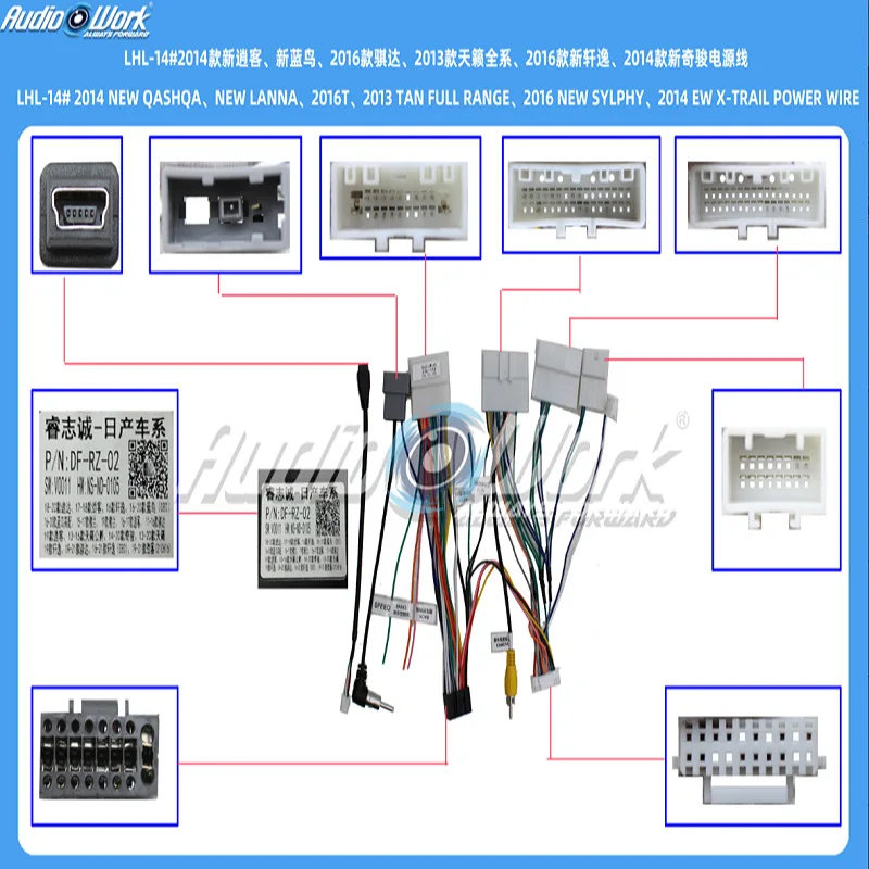 16 Pin Plug Android System Radio for Nissan Versa /X-Trail/Qashqai/SYLPHY/Teana/ Kicks Canbus Box RZ-DF02 with Wiring Harness