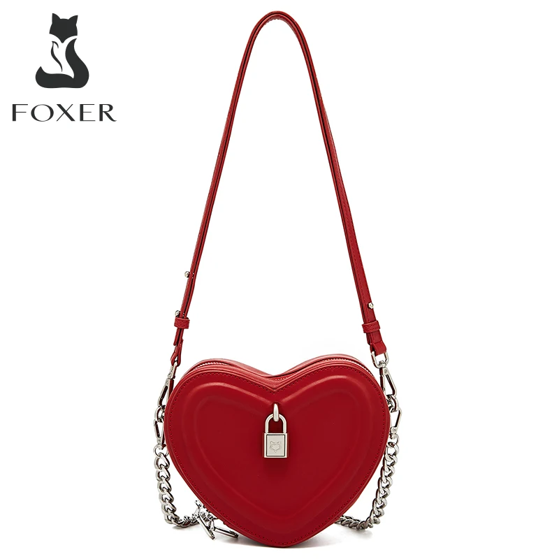 

FOXER Women Split Leather Crossbody Shoulder Bag With 2 Straps Female Fashion Messenger Bag Lady Brand Logo Lock Love Chain Bags