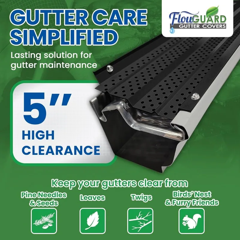 FlowGuard High Clearance Premium 50-Year Gutter Cover System - Thermal Thaw Black 5 Inch Aluminum Gutter Guards
