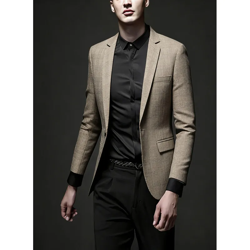 

Высококачественный новый мужской модный стильный, универсальный и модный твидовый повседневный маленький костюм для путешествий и банкетов