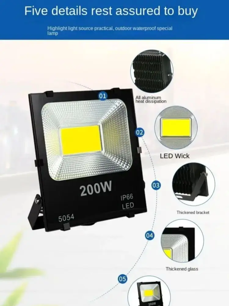High Power 50W Outdoor Wall Lamp 220V Waterproof COB Floodlight Street Light for Garden Gymnasium Lighting Projection 100-300W