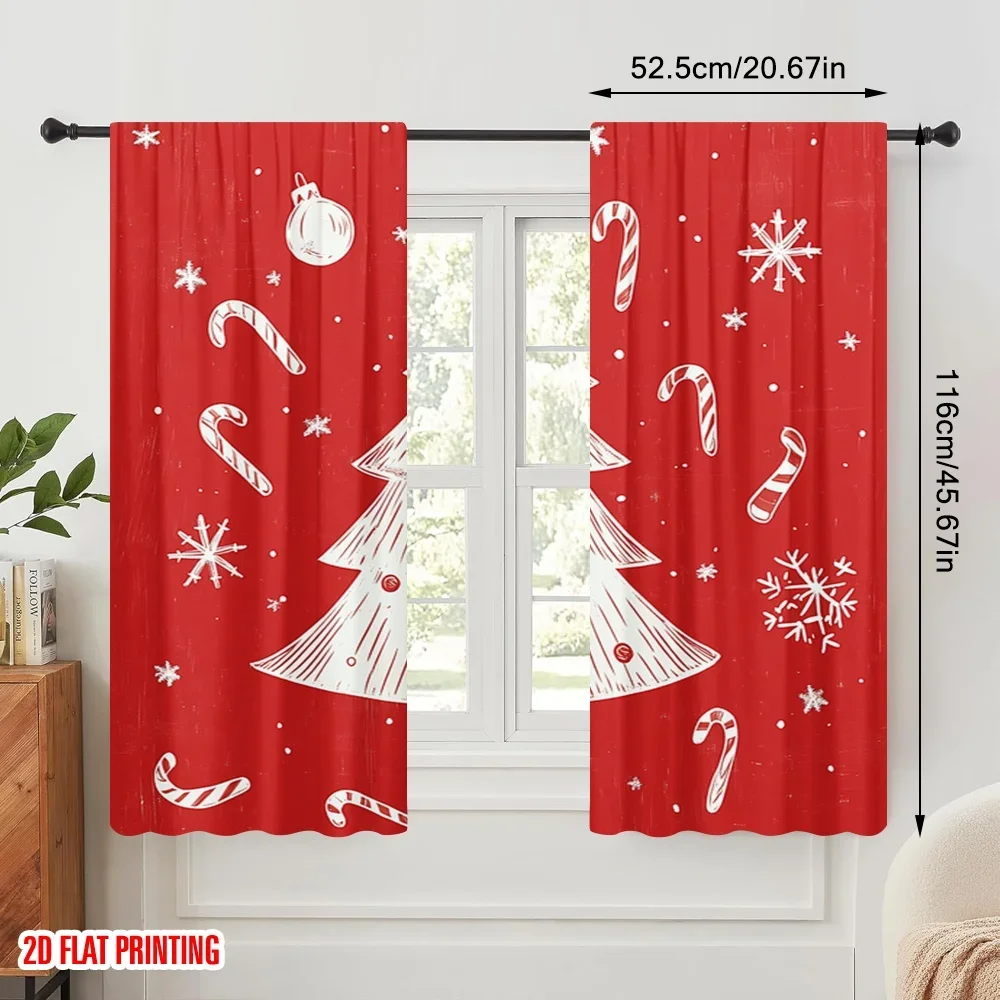 2pcs,2D plane printing Light Filtering Curtains Christmas Tree Ornaments Snowflakes_a (2) Polyester Fabric (without rod) All