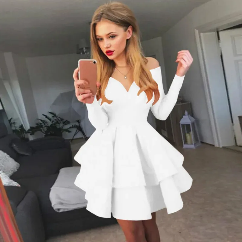 

Women Plus Size African White Dress Vintage Puff Sleeve Cute Ruffle Tiered Layered Summer Spring Ladies Party Club Mini Dresses