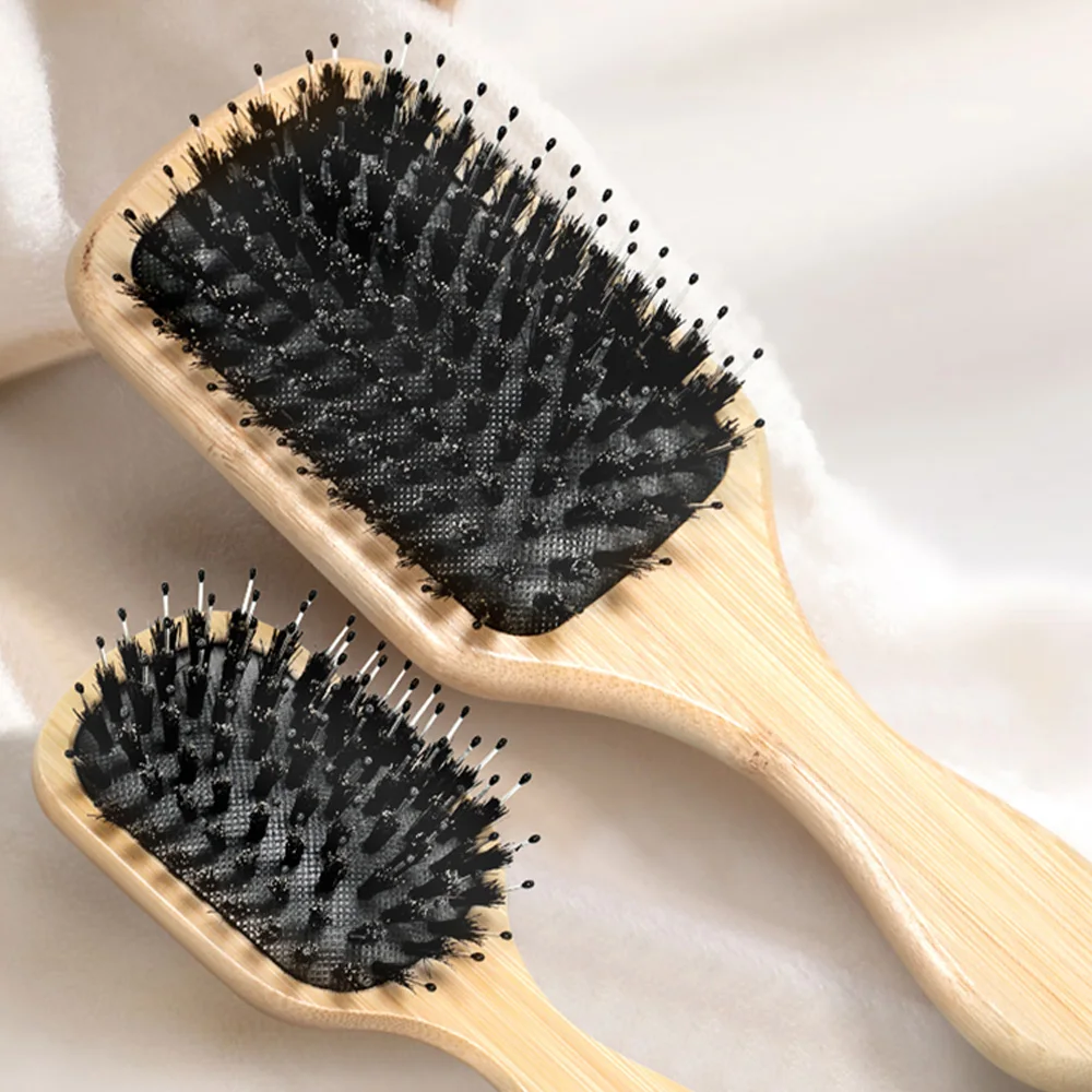 وسادة هوائية مربعة من الخيزران، كيس هوائي بشعيرات طبيعية، مشط مضاد للكهرباء الساكنة وفك تشابك الشعر، أمشاط تدليك فروة الرأس، أدوات تصفيف الشعر #3