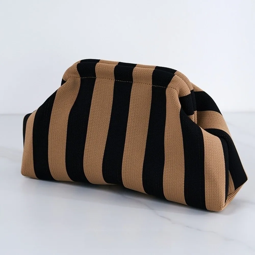 Elegant Woven Crochet Purses Large Capacity Colorblock Design Beach Clutch Handbags Striped Pattern Woven Texture