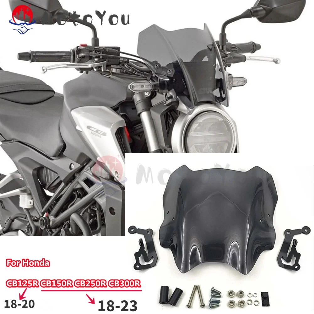 For Honda CB125R 18-20 / CB150R CB300R CB 125R 150R 300R 2018-2023 Windscreen Windshield Shield Screen W/ Bracket Kit Mount