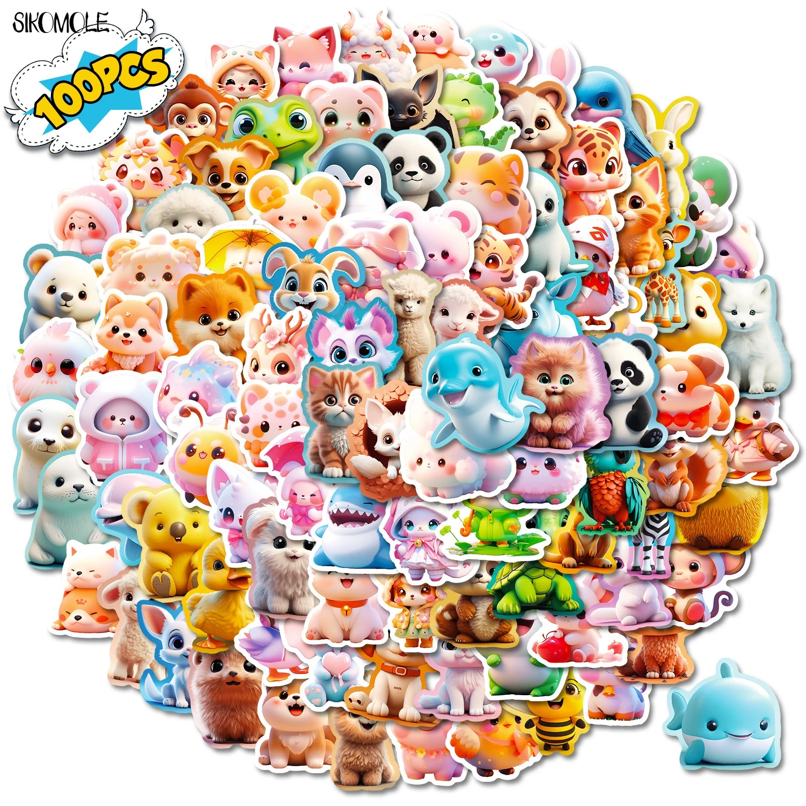 10/50/100PCS Cartoon 3D Cute Small Animals Sticker Kawaii Dog Cat Panda Decoration Stationery Graffiti Stickers Decal Toys Gift