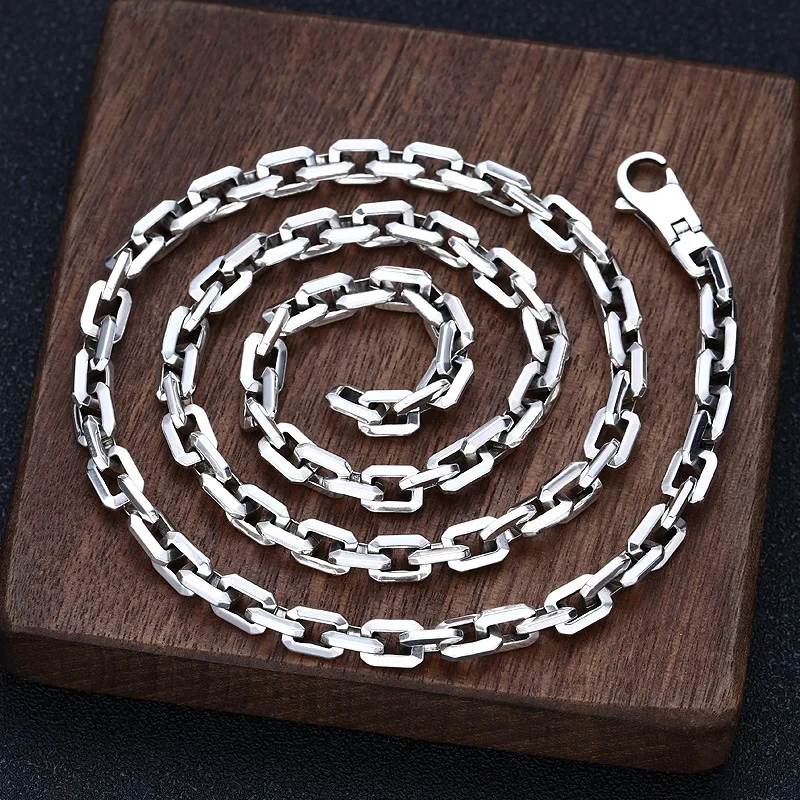 

S925 sterling silver necklace retro thai silver seiko taijiao necklace stylishmen square grids box necklace