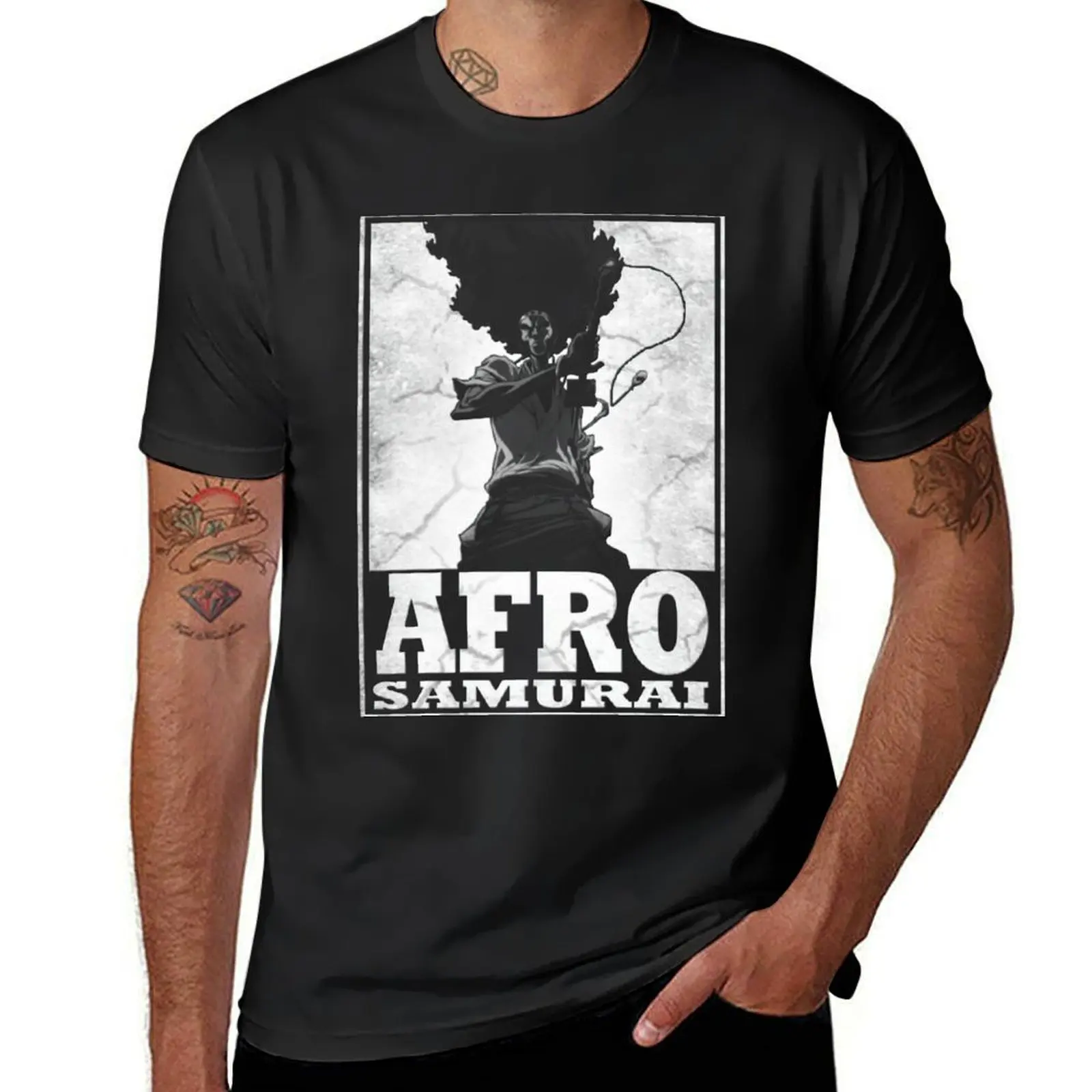 Anime AFRO HAIR SAMURAI T-Shirt heavyweights blanks blacks tops men graphic t shirts