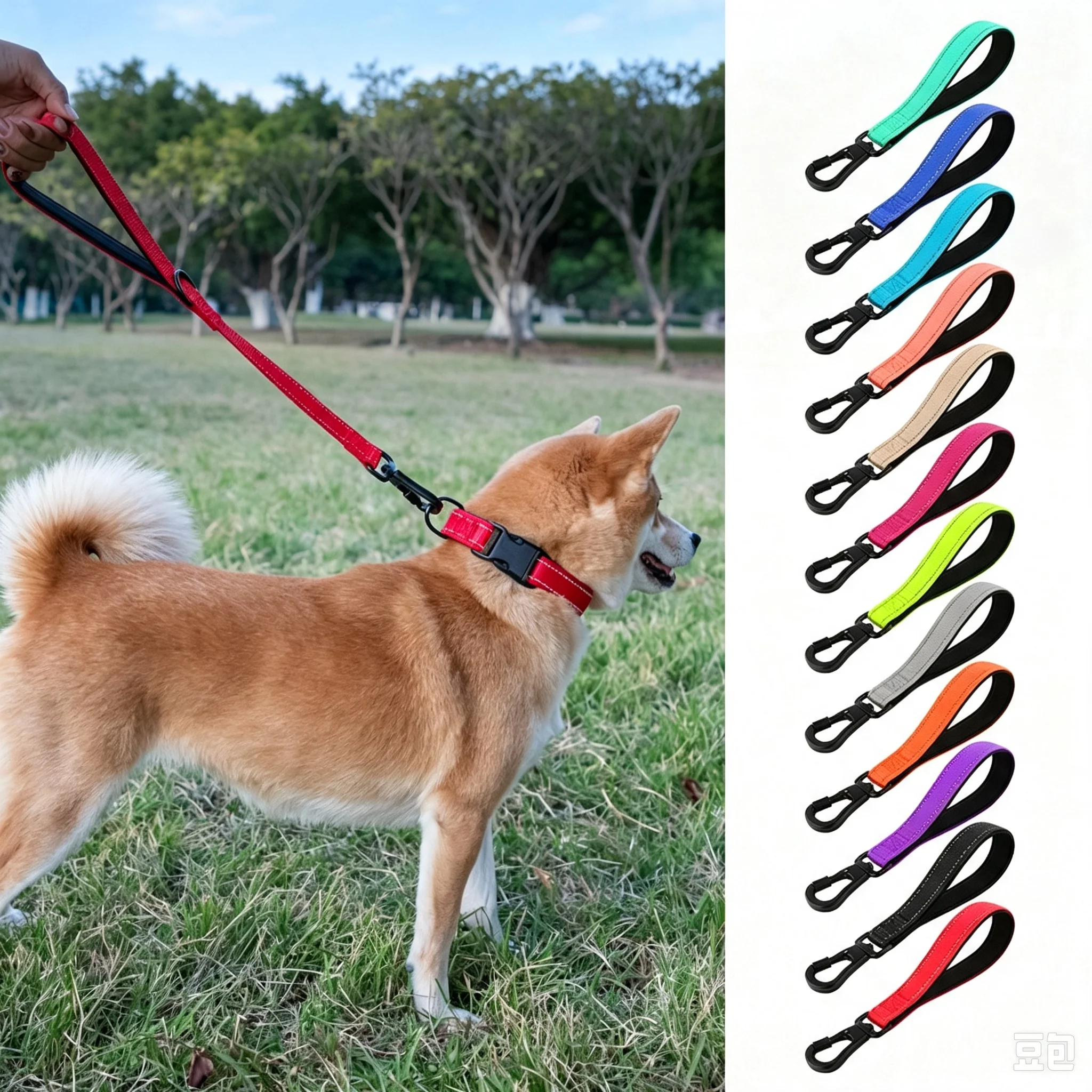Short Dog Leash, Traffic Padded Handle, Heavy Duty Short Nylon Dog Lead For Training Control, Reflective Threads Pet Lea