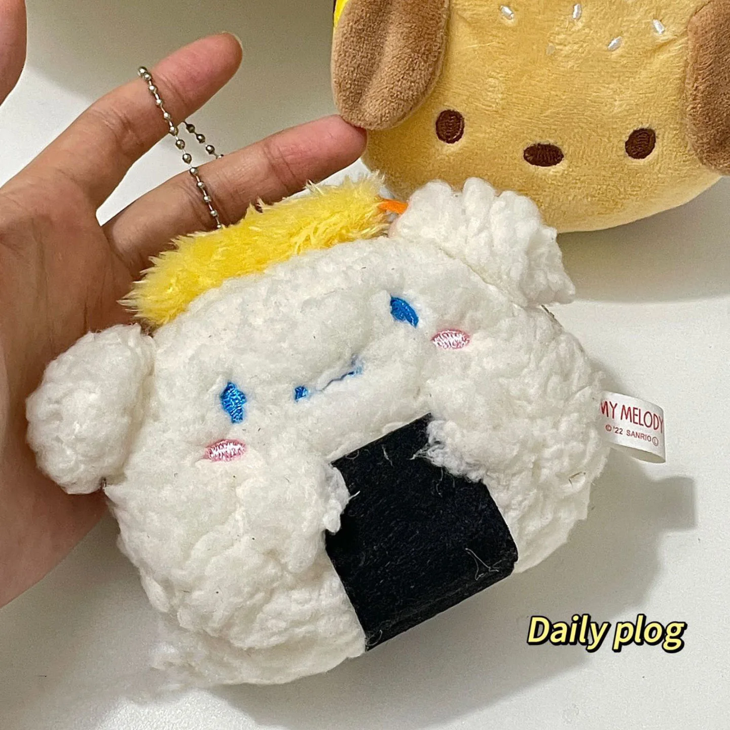 Sanrio Cinnamoroll Pachacco Cute Plush Rice Ball Doll Kawaii Fluffy Stuffed Hamburger Toy Keychain Pendant Schoolbag Decoration