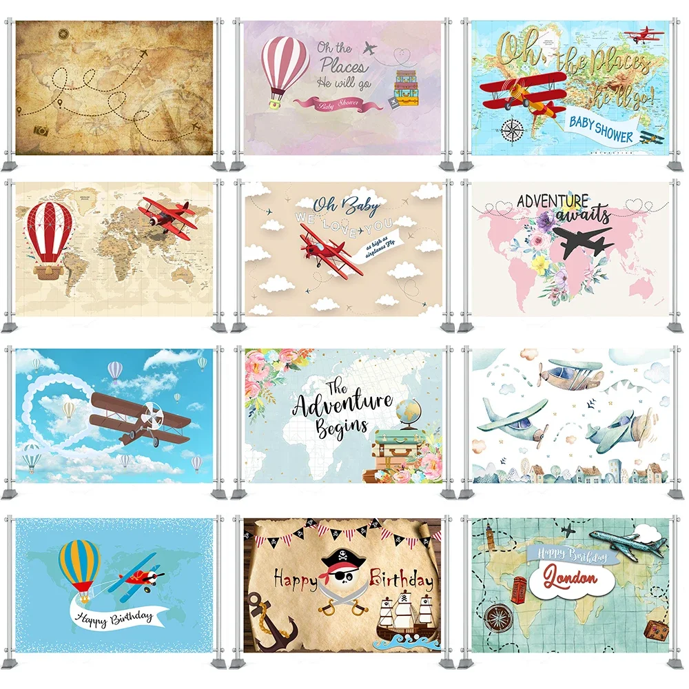 Adventure Airplane Photography background Baby shower Pirate ship Map Birthday Photography Backdrop Newborn Photo Backgrounds