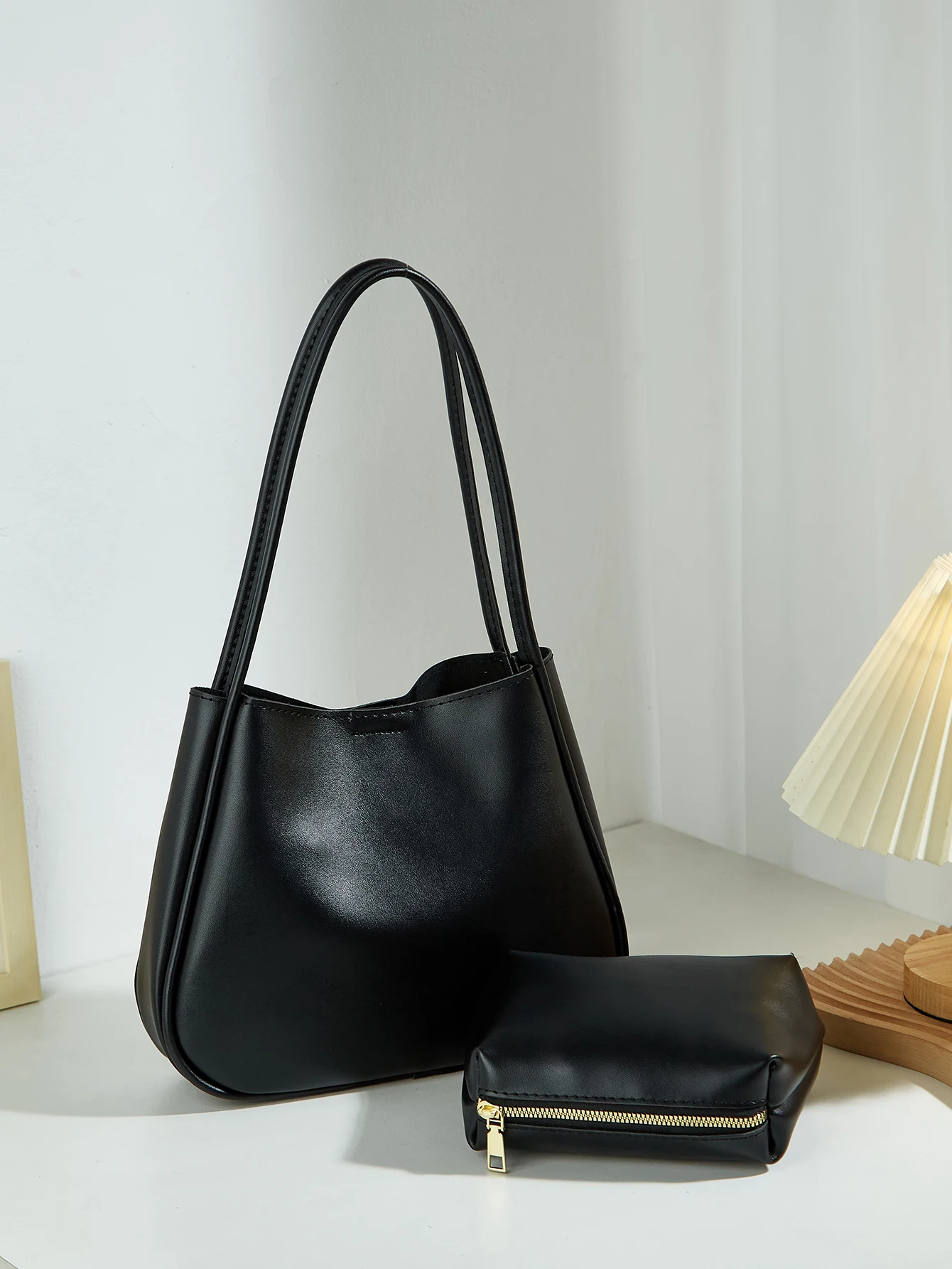 Conjunto de 2 peças de grande capacidade, elegante, versátil, novo estilo, minimalista, cor sólida, bolsa de ombro e portátil feminina