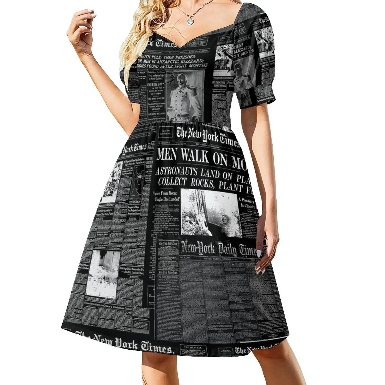 

Newspaper print [black] Sleeveless Dress long sleeve dresses clothes Dress