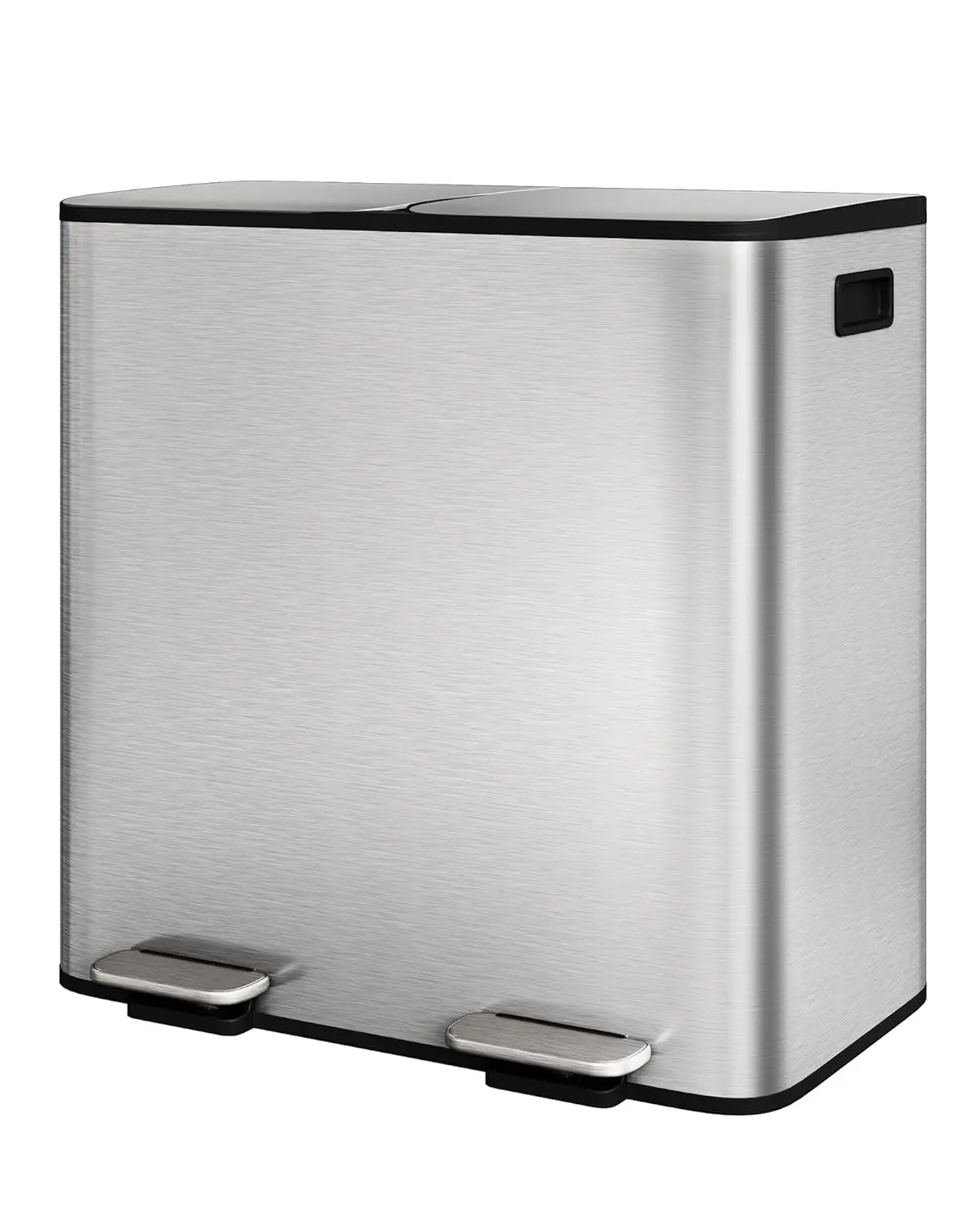 

Large Stainless Steel Dual Trash Can with Lid, Kitchen Step-on Garbage and Recycle Bin Combo
