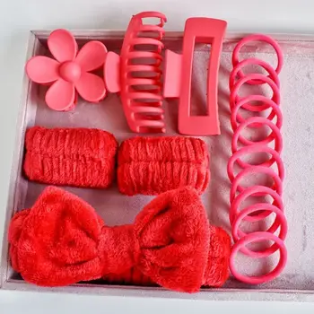 16pcs set with soft headband, bow, face wash and washing strap, large matte matte matte, grip clip, elastic headband - Image 4