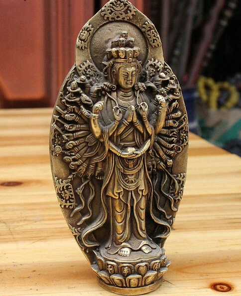 bronze Decoration Pure Brass Good value Lucky China Buddhism Bronze Stand 1000 Arms Guan Yin Avalokiteshvara of Goddess Statue